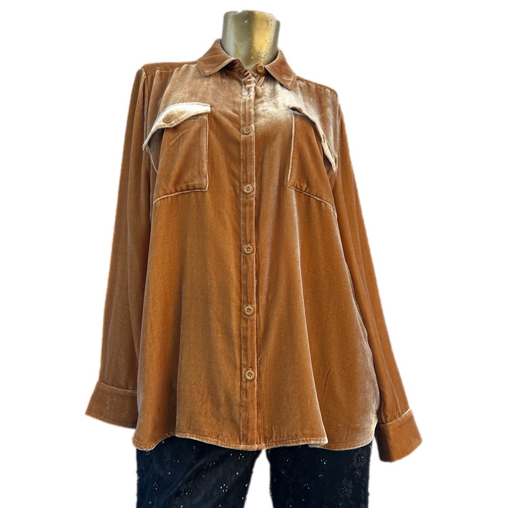Sundance Viscose/Silk Blend Velvet Collared Button Up Long Sleeve Shirt size L